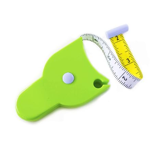White tape measure with yellow measuring scale on a white background