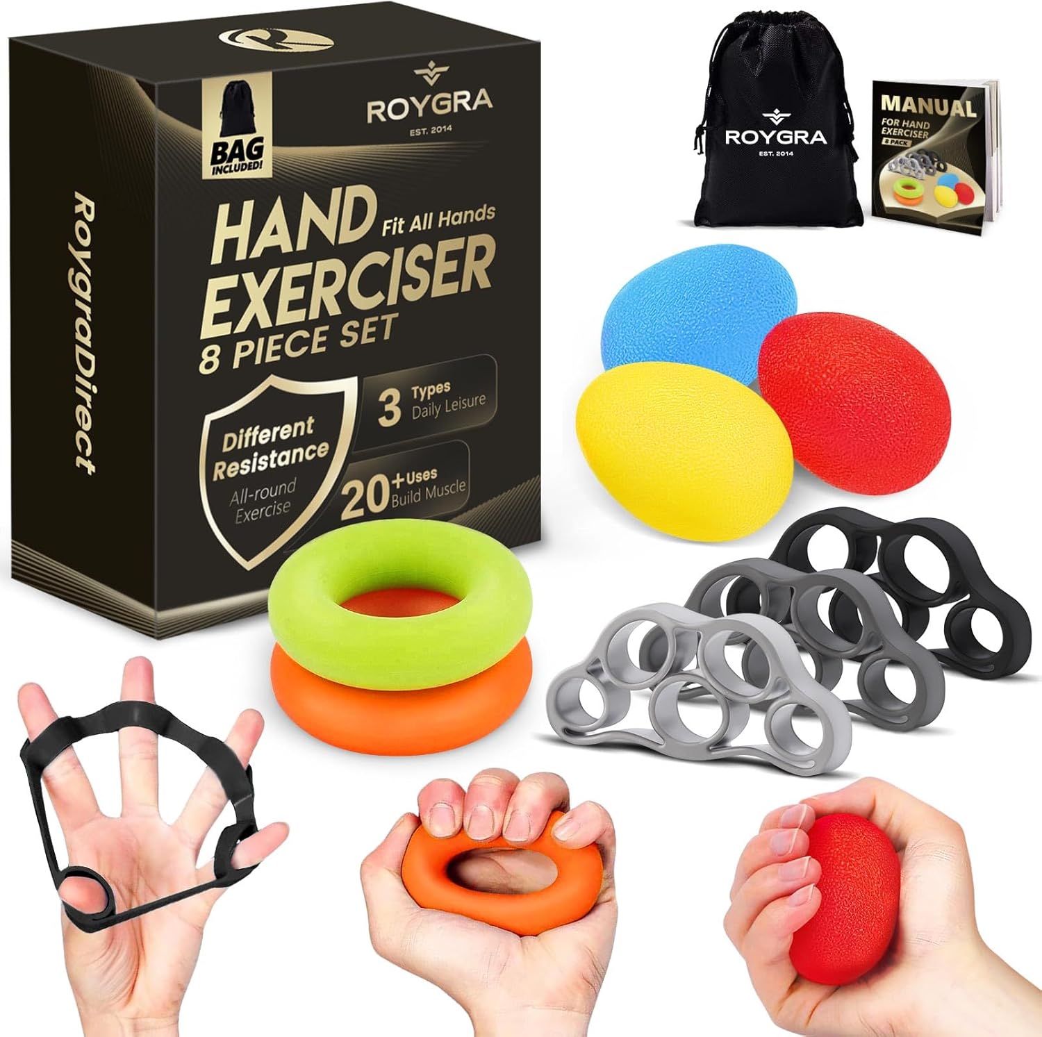 8-Pack Grip Strength Trainer & Forearm Strengthener Kit