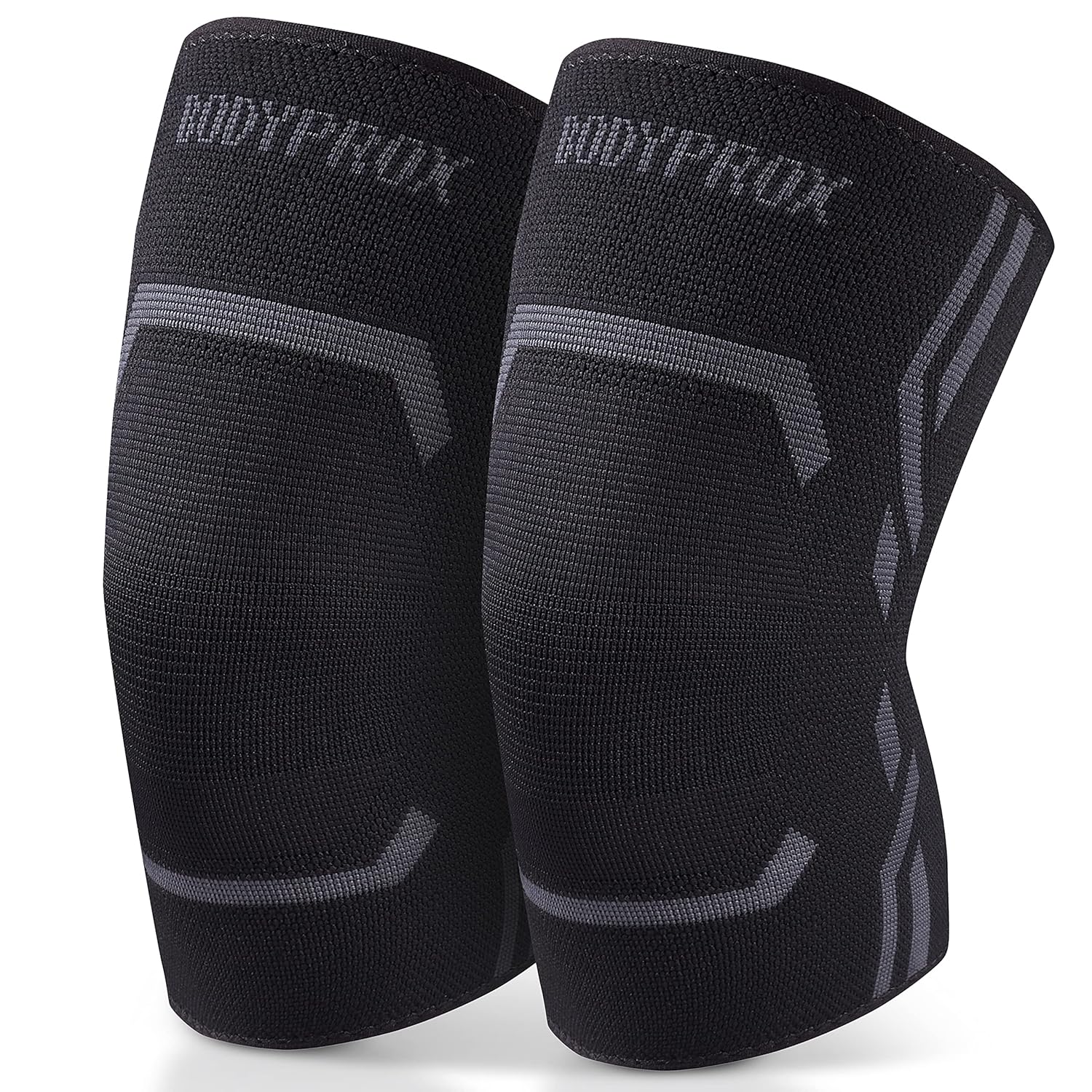 Pair of black knee sleeves with 'BODYPROX' branding on a white background