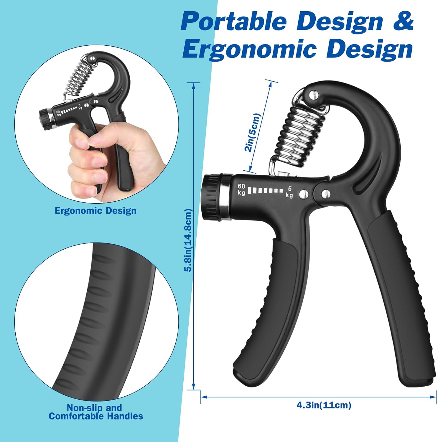 Hand grip trainer with ergonomic design and non-slip handles on a blue background