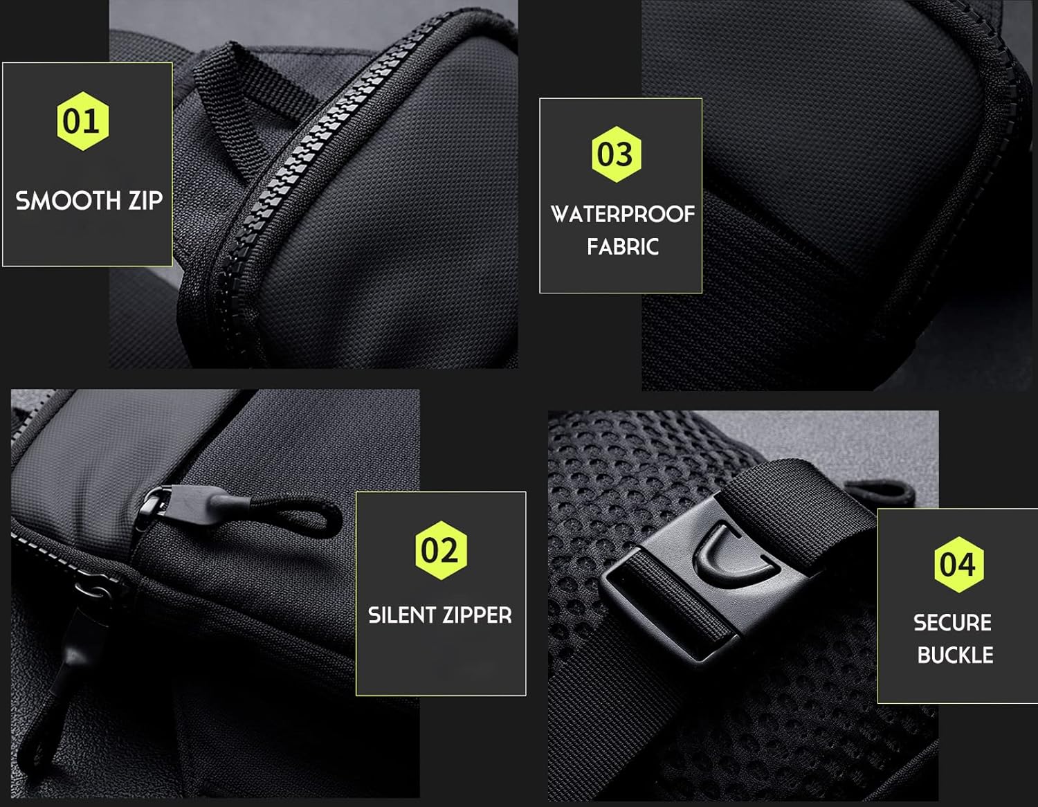 Black bag with features highlighted on a dark background